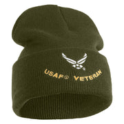 USAF Veteran Logo Embroidered 12" Knit Cuff Long Beanie - Olive OSFM
