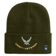 USAF Veteran Logo Embroidered 12" Knit Cuff Long Beanie - Olive OSFM