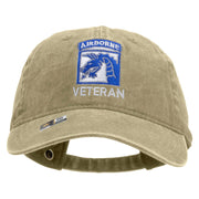Licensed 18th Airborne Corps Veteran Embroidered Washed Solid Pigment Dyed Cotton Twill Brass Buckle Cap - Khaki OSFM
