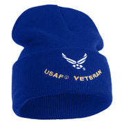 USAF Veteran Logo Embroidered 12" Knit Cuff Long Beanie - Royal OSFM