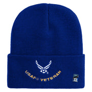 USAF Veteran Logo Embroidered 12" Knit Cuff Long Beanie - Royal OSFM