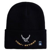 USAF Retired Logo Embroidered 12" Knit Cuff Long Beanie - Black OSFM