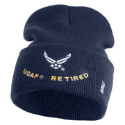 USAF Retired Logo Embroidered 12" Knit Cuff Long Beanie - Navy OSFM