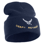 USAF Retired Logo Embroidered 12" Knit Cuff Long Beanie - Navy OSFM