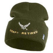 USAF Retired Logo Embroidered 12" Knit Cuff Long Beanie - Olive OSFM