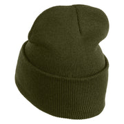 USAF Retired Logo Embroidered 12" Knit Cuff Long Beanie - Olive OSFM