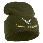USAF Retired Logo Embroidered 12" Knit Cuff Long Beanie - Olive OSFM