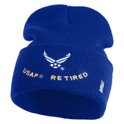 USAF Retired Logo Embroidered 12" Knit Cuff Long Beanie - Royal OSFM