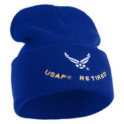 USAF Retired Logo Embroidered 12" Knit Cuff Long Beanie - Royal OSFM