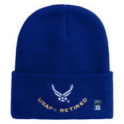 USAF Retired Logo Embroidered 12" Knit Cuff Long Beanie - Royal OSFM