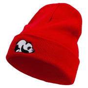 Panda Embroidered 12 Inch Long Knitted Beanie - Red OSFM