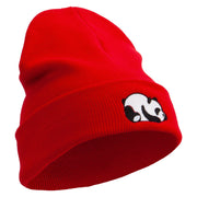 Panda Embroidered 12 Inch Long Knitted Beanie - Red OSFM