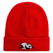 Panda Embroidered 12 Inch Long Knitted Beanie - Red OSFM