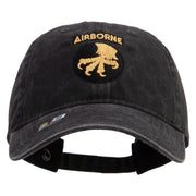 Licensed 17th Airborne Division Embroidered Washed Solid Pigment Dyed Cotton Twill Brass Buckle Cap - Black OSFM