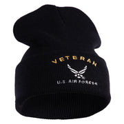 Veteran US Air Force Embroidered 12" Knit Cuff Long Beanie - Black OSFM