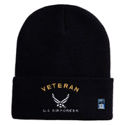 Veteran US Air Force Embroidered 12" Knit Cuff Long Beanie - Black OSFM
