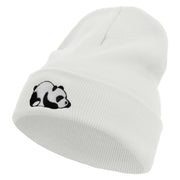 Panda Embroidered 12 Inch Long Knitted Beanie - White OSFM