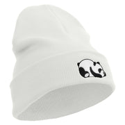 Panda Embroidered 12 Inch Long Knitted Beanie - White OSFM