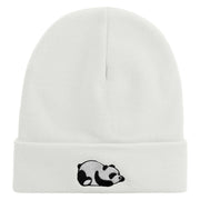 Panda Embroidered 12 Inch Long Knitted Beanie - White OSFM