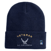 Veteran US Air Force Embroidered 12" Knit Cuff Long Beanie - Navy OSFM