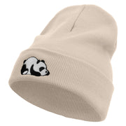 Panda Embroidered 12 Inch Long Knitted Beanie - Birch OSFM