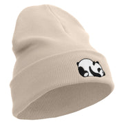 Panda Embroidered 12 Inch Long Knitted Beanie - Birch OSFM