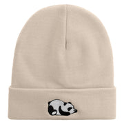 Panda Embroidered 12 Inch Long Knitted Beanie - Birch OSFM