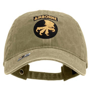 Licensed 17th Airborne Division Embroidered Washed Solid Pigment Dyed Cotton Twill Brass Buckle Cap - Khaki OSFM