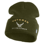 Veteran US Air Force Embroidered 12" Knit Cuff Long Beanie - Olive OSFM