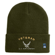 Veteran US Air Force Embroidered 12" Knit Cuff Long Beanie - Olive OSFM