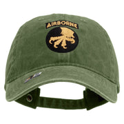 Licensed 17th Airborne Division Embroidered Washed Solid Pigment Dyed Cotton Twill Brass Buckle Cap - Olive OSFM