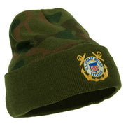 US Coast Guard Veteran Anchors Embroidered Camo Long Beanie