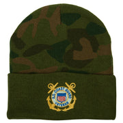 US Coast Guard Veteran Anchors Embroidered Camo Long Beanie