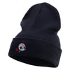 Skull Flower Embroidered 12 Inch Long Knitted Beanie - Navy OSFM