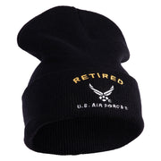 Retired US Air Force Embroidered 12" Knit Cuff Long Beanie - Black OSFM