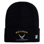 Retired US Air Force Embroidered 12" Knit Cuff Long Beanie - Black OSFM