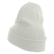 Skull Flower Embroidered 12 Inch Long Knitted Beanie - White OSFM