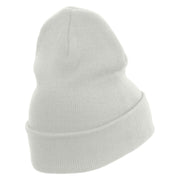 Skull Flower Embroidered 12 Inch Long Knitted Beanie - White OSFM