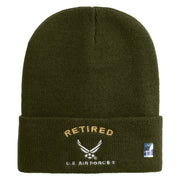 Retired US Air Force Embroidered 12" Knit Cuff Long Beanie - Olive OSFM