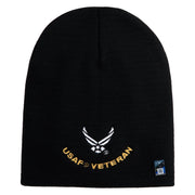 USAF Veteran Embroidered 8" Knit Short Beanie - Black OSFM