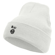 Scandinavian Flower Embroidered 12 inch Acrylic Blank Cuff Long Beanie - White OSFM