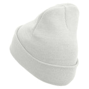 Scandinavian Flower Embroidered 12 inch Acrylic Blank Cuff Long Beanie - White OSFM