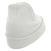 Scandinavian Flower Embroidered 12 inch Acrylic Blank Cuff Long Beanie - White OSFM