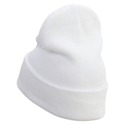 Lion Fish Embroidered 12 Inch Long Knitted Beanie - White OSFM