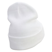 Lion Fish Embroidered 12 Inch Long Knitted Beanie - White OSFM