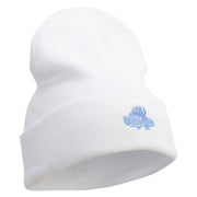 Lion Fish Embroidered 12 Inch Long Knitted Beanie - White OSFM