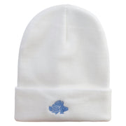 Lion Fish Embroidered 12 Inch Long Knitted Beanie - White OSFM
