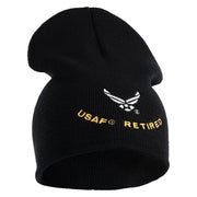 USAF Retired Embroidered 8" Knit Short Beanie - Black OSFM
