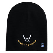 USAF Retired Embroidered 8" Knit Short Beanie - Black OSFM