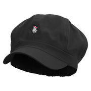 Flower Ghost Embroidered Cotton Elastic Newsboy Cap - Black OSFM